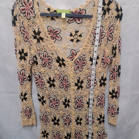 Sigrid Olsen Granny Square 3/4 Sleeve Silk Blend Sheer Cardigan Top Sz M EUC - Picture 9 of 9